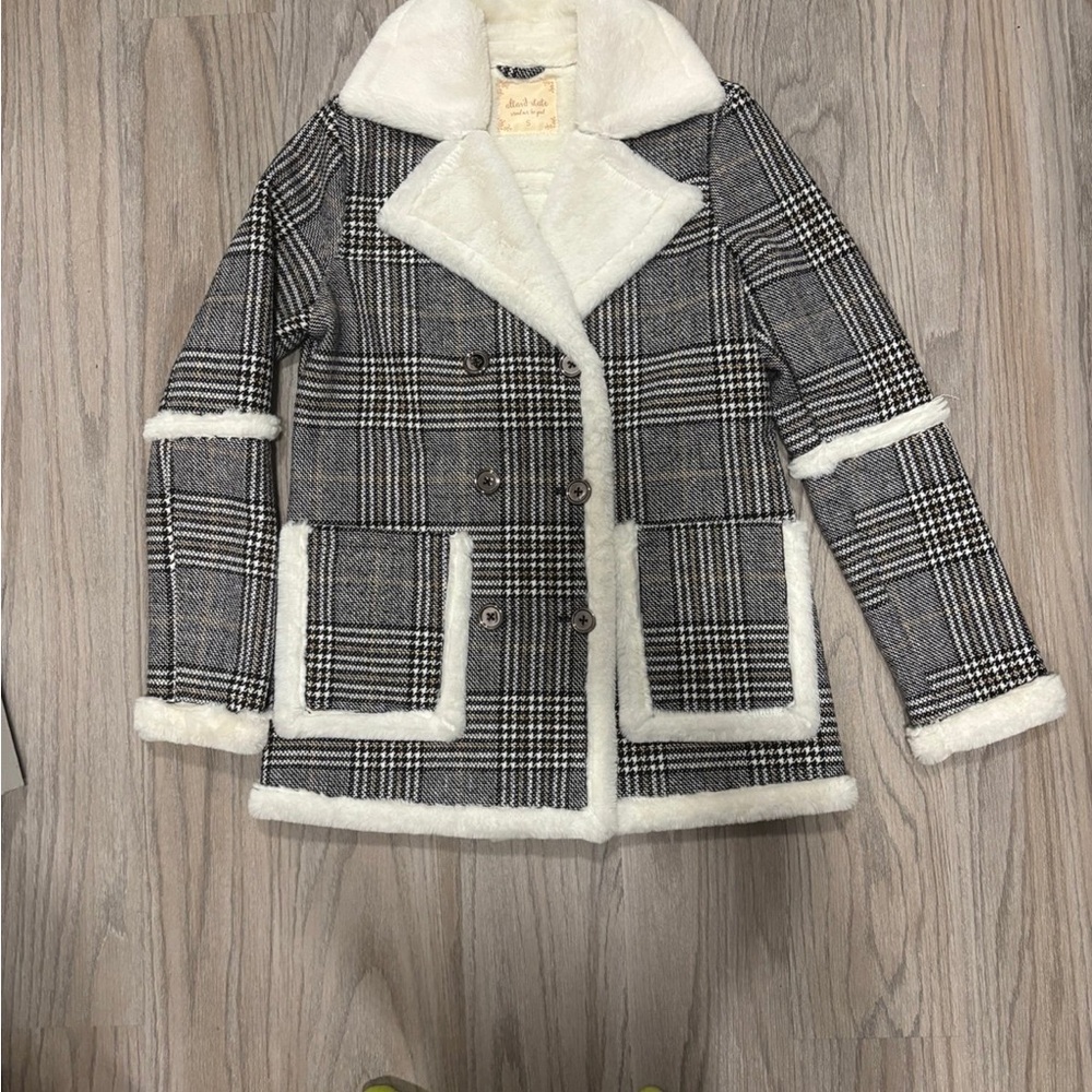 Altar'd State Black and Cream Plaid Pea Coat
